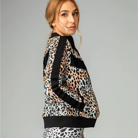 NWT Buddy Love VONN ELASTIC LONG SLEEVE ZIP UP Work Out Jacket CHEETAH Black S - Picture 2 of 12